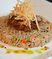 Middle Eastern spiced rice with braised lamb served with iced rice milk
