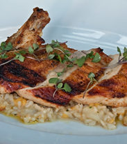 Pan Roasted Free Range Chicken Breast with Organic Brown Rice Roasted Pear & Peach Pilaf