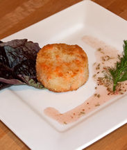 Steelhead and California Rice cakes with Red Wine and Fennel Vinaigrette